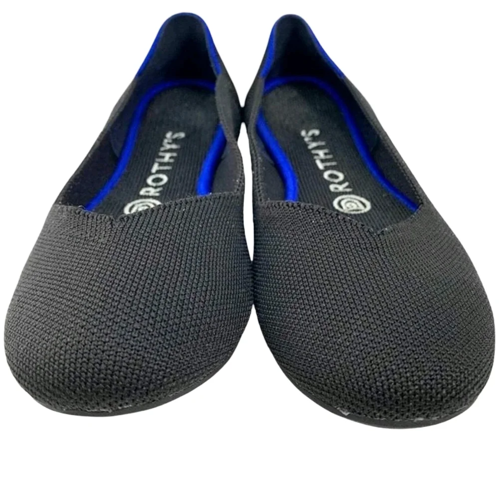 Rothy's Round Toe Black Ballet Flats Slip On Shoes SIZE US W9.5